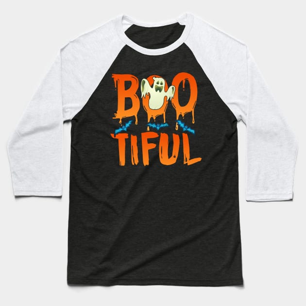 Cute Boo-tiful Ghost Bootiful Funny Beautiful Pun Baseball T-Shirt by theperfectpresents